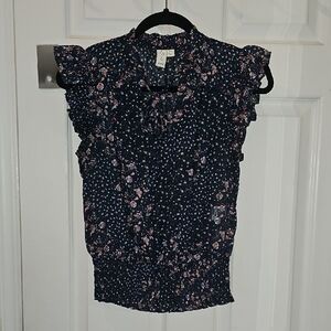 Joie Blue Sleeveless Ruffled Blouse